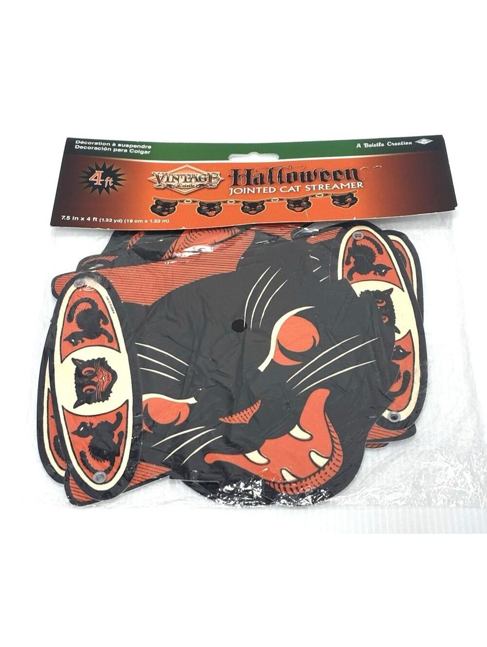 Beistle Vintage Style Halloween Jointed Cat Streamer 7.5" x 4ft - 2012 Decor NEW